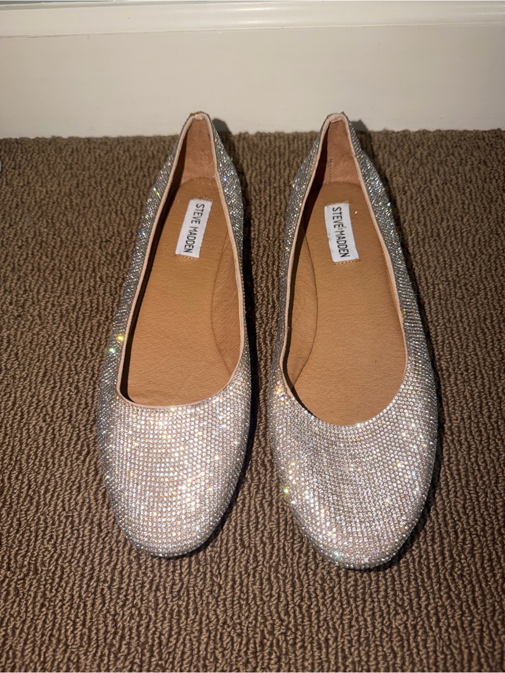 NEW! Steve Madden Silver Glitter Crystal Embellished Flats